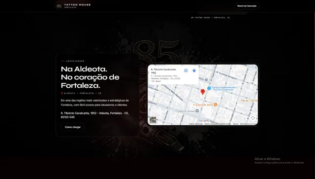 Seção de localização na Aldeota, em Fortaleza, com endereço, mapa e o botão “Como chegar”.